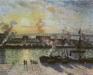 Camille Pissarro: Il porto di Rouen al tramonto